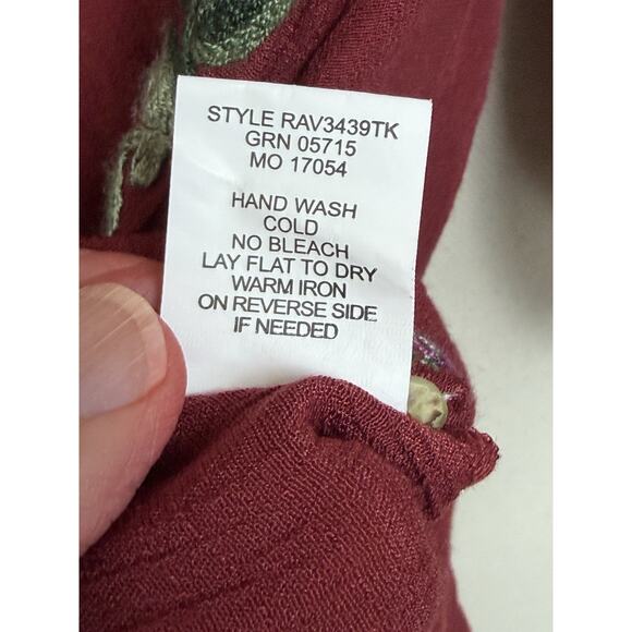 Figueroa & Flower Anthropologie Top Tunic Sz L Womens Maroon Boho Blouse Peasant - Picture 14 of 15